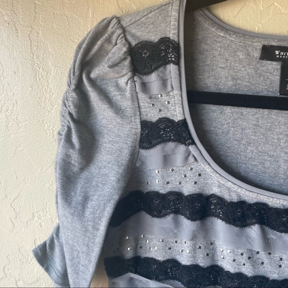 White House Black Market Gray Short Sleeve Blouse - Picture 7 of 8